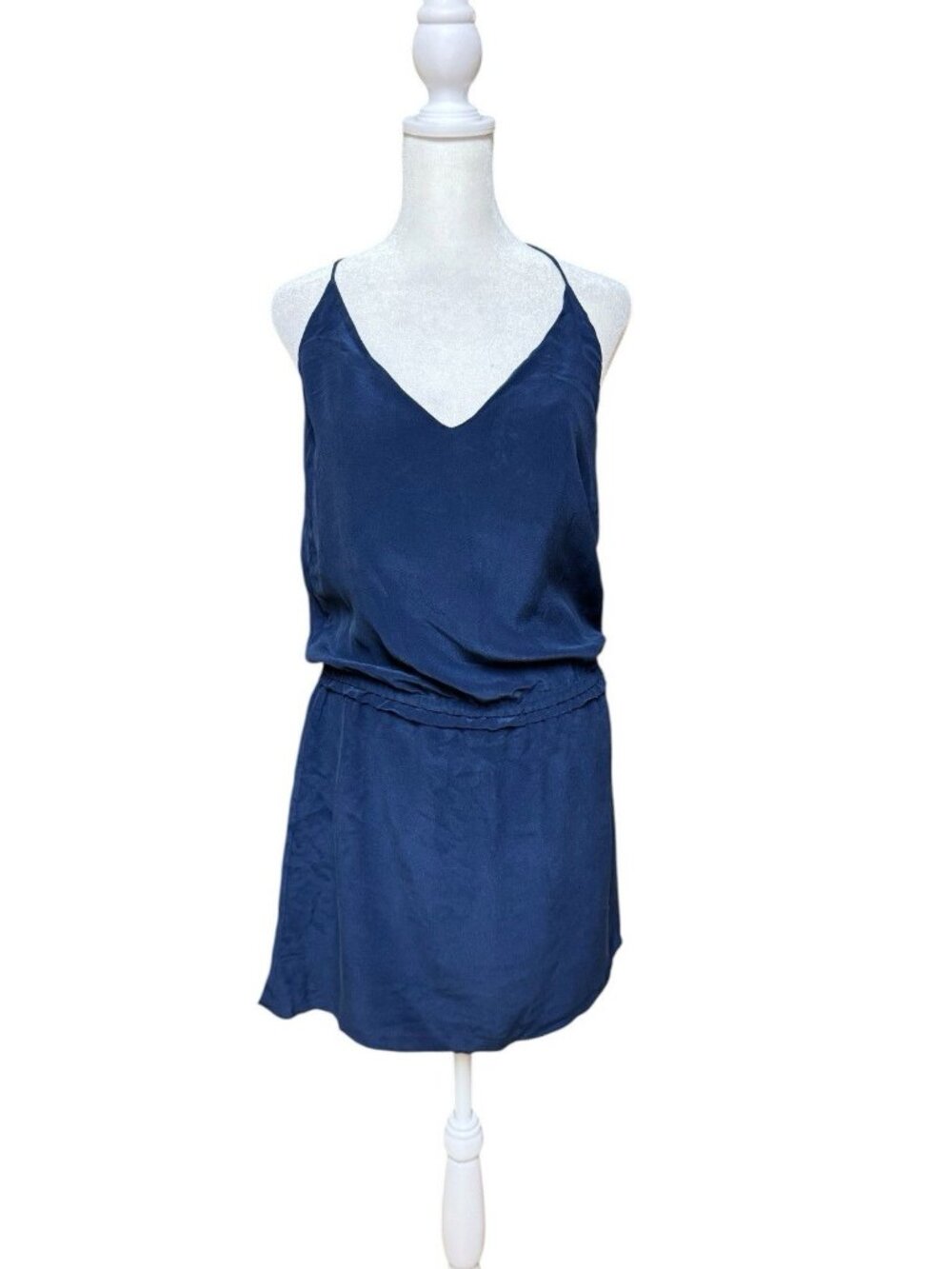 ViX Paula Hermanny Silk Dress Indigo Blue Size L Strappy Back Mini